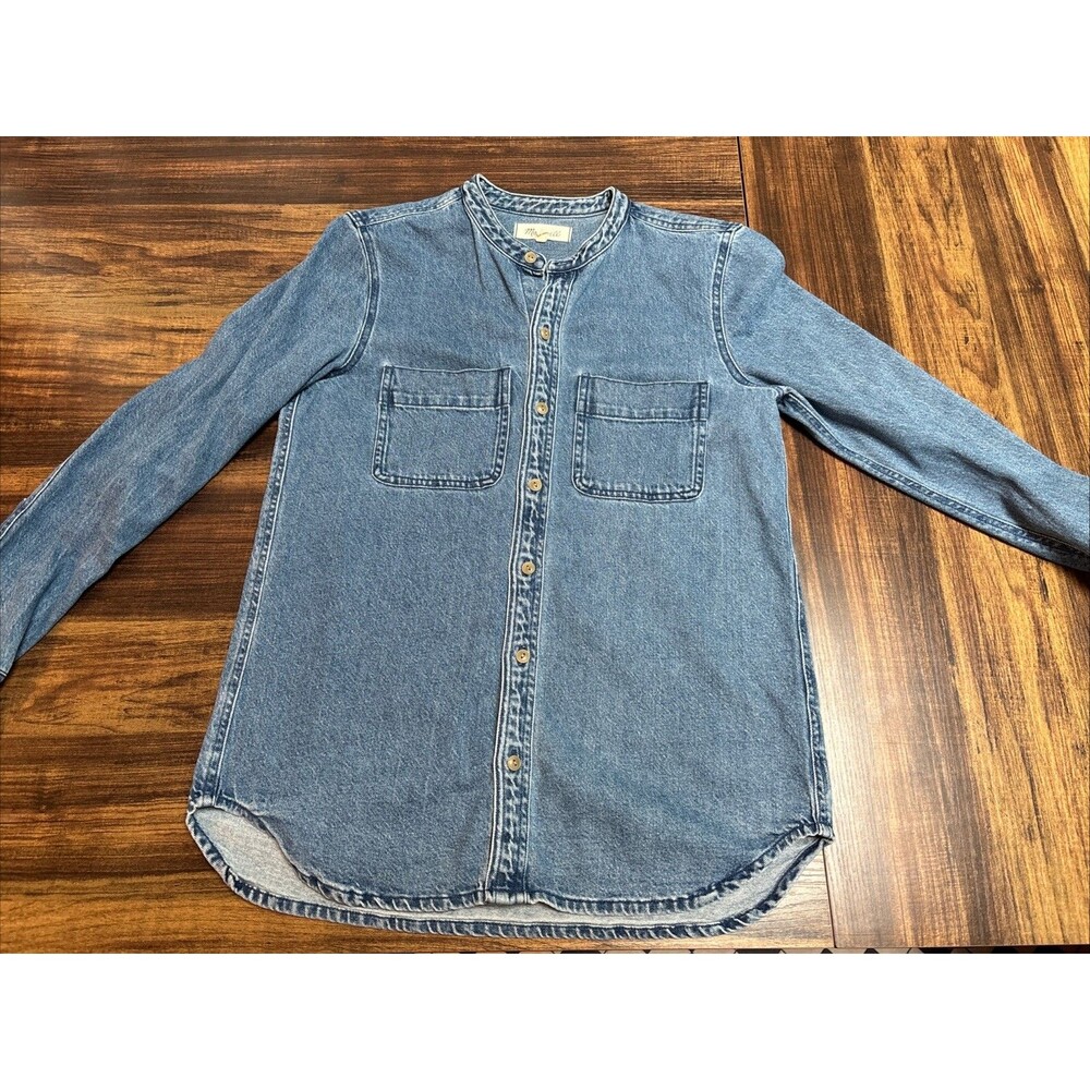 Madewell Women Blue Denim Shirt/Jacket Collarless Size Small EUC